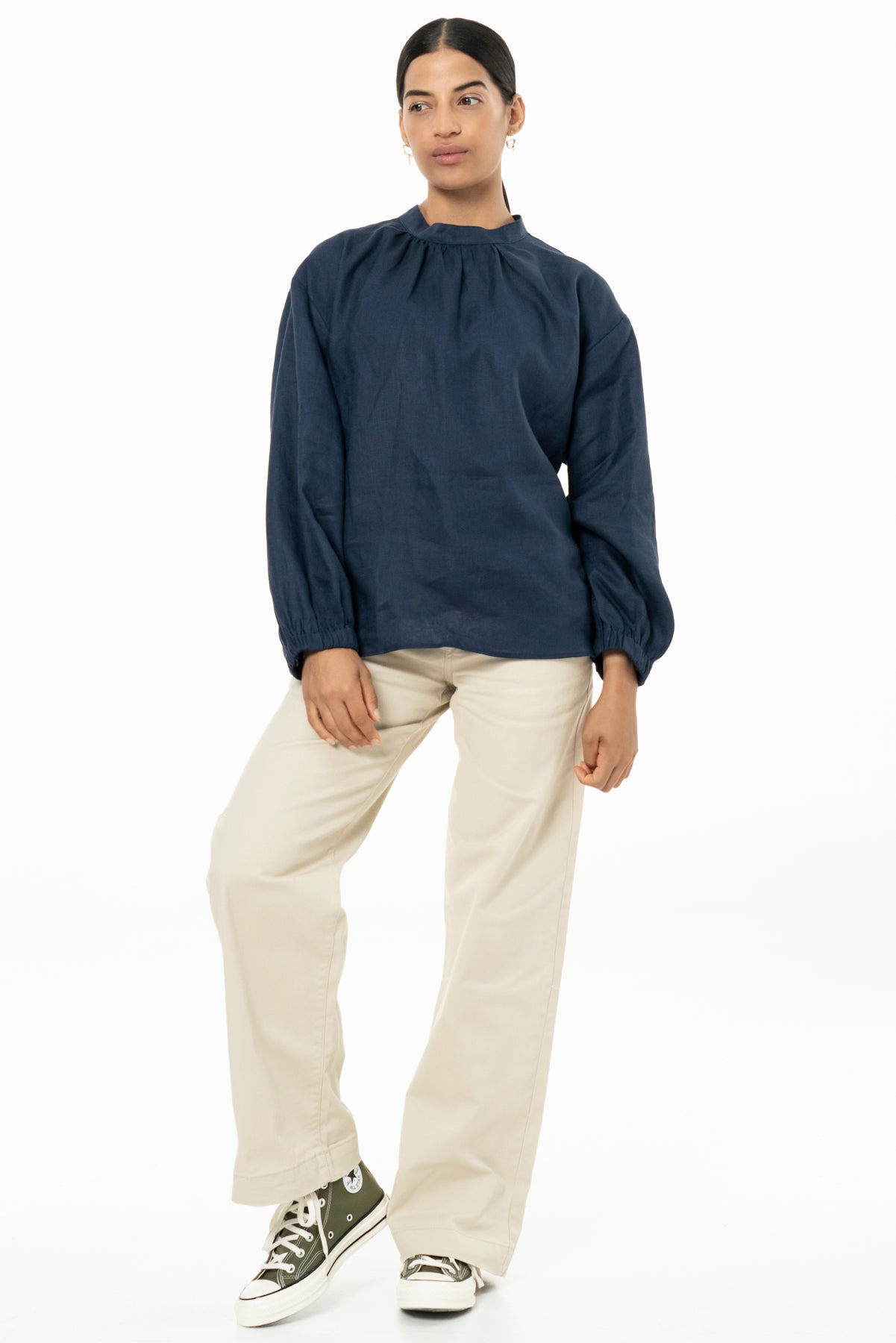 BIBI BLOUSE- LINEN -NAVY
