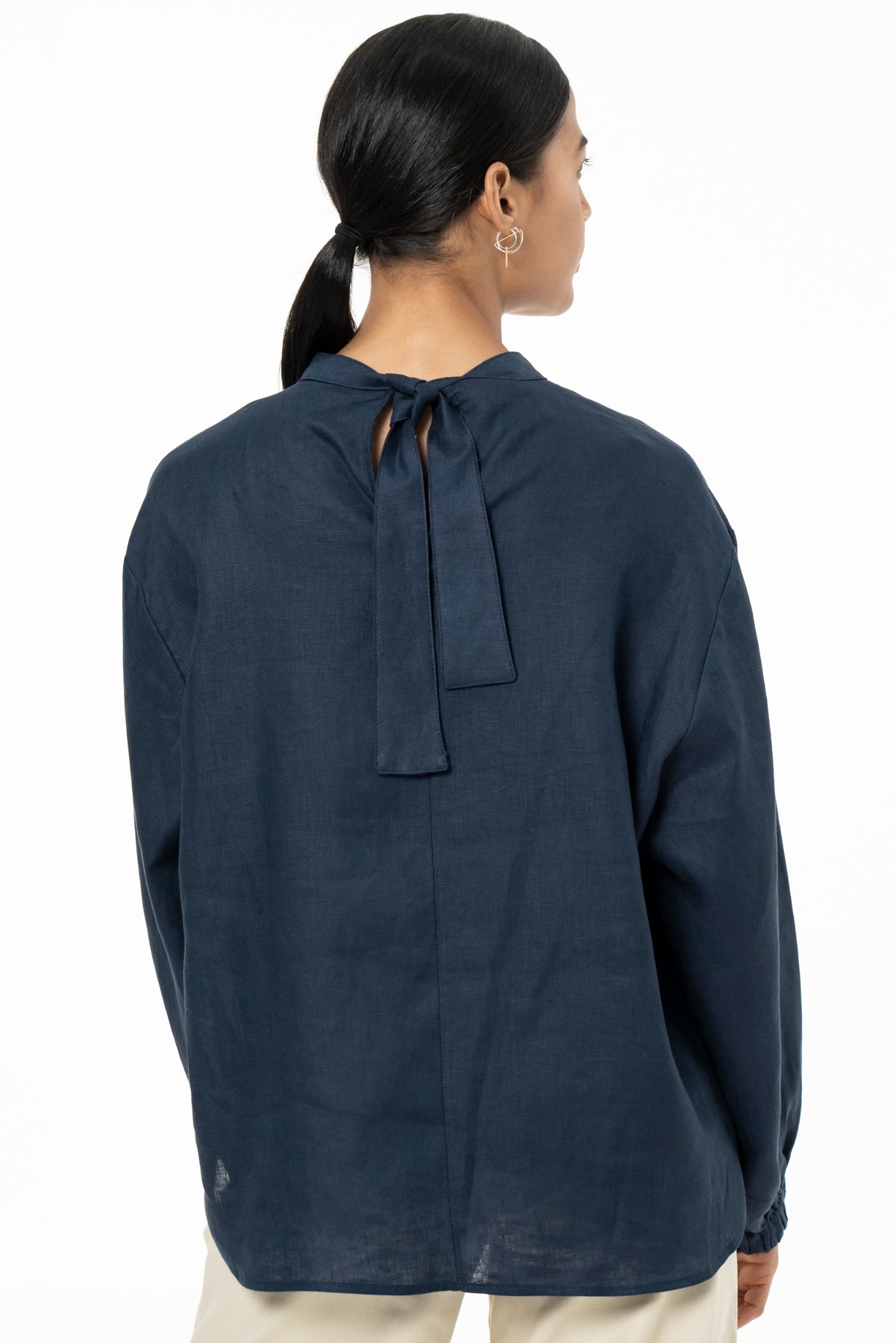 BIBI BLOUSE- LINEN -NAVY