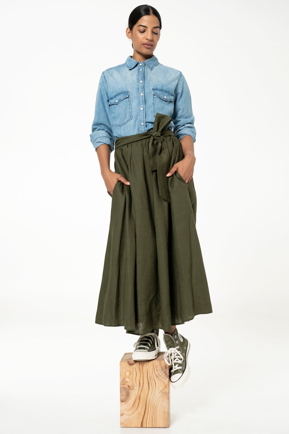 MAYA SKIRT - LINEN -OLIVE