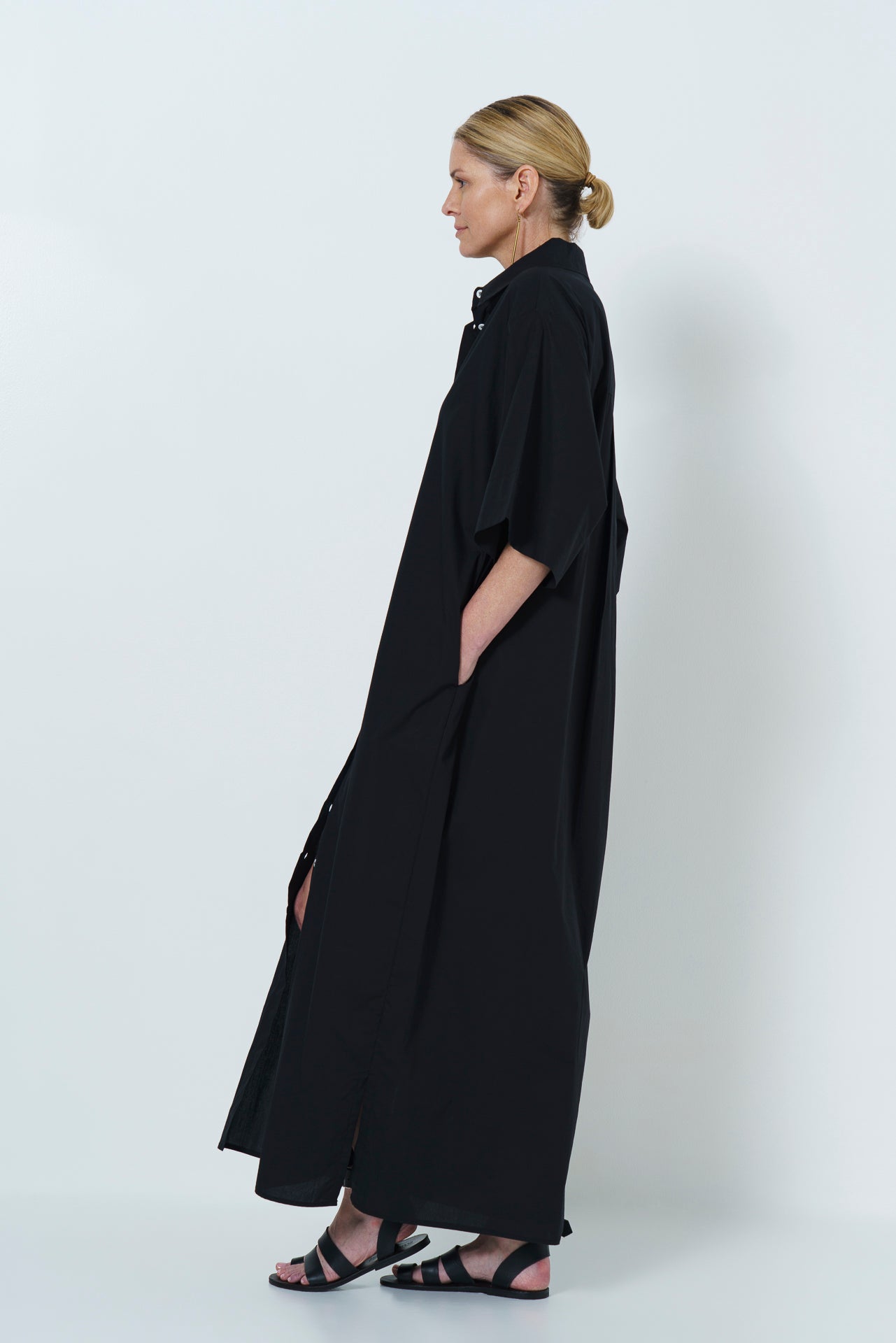 CARINE BUTTON UP DRESS- BLACK