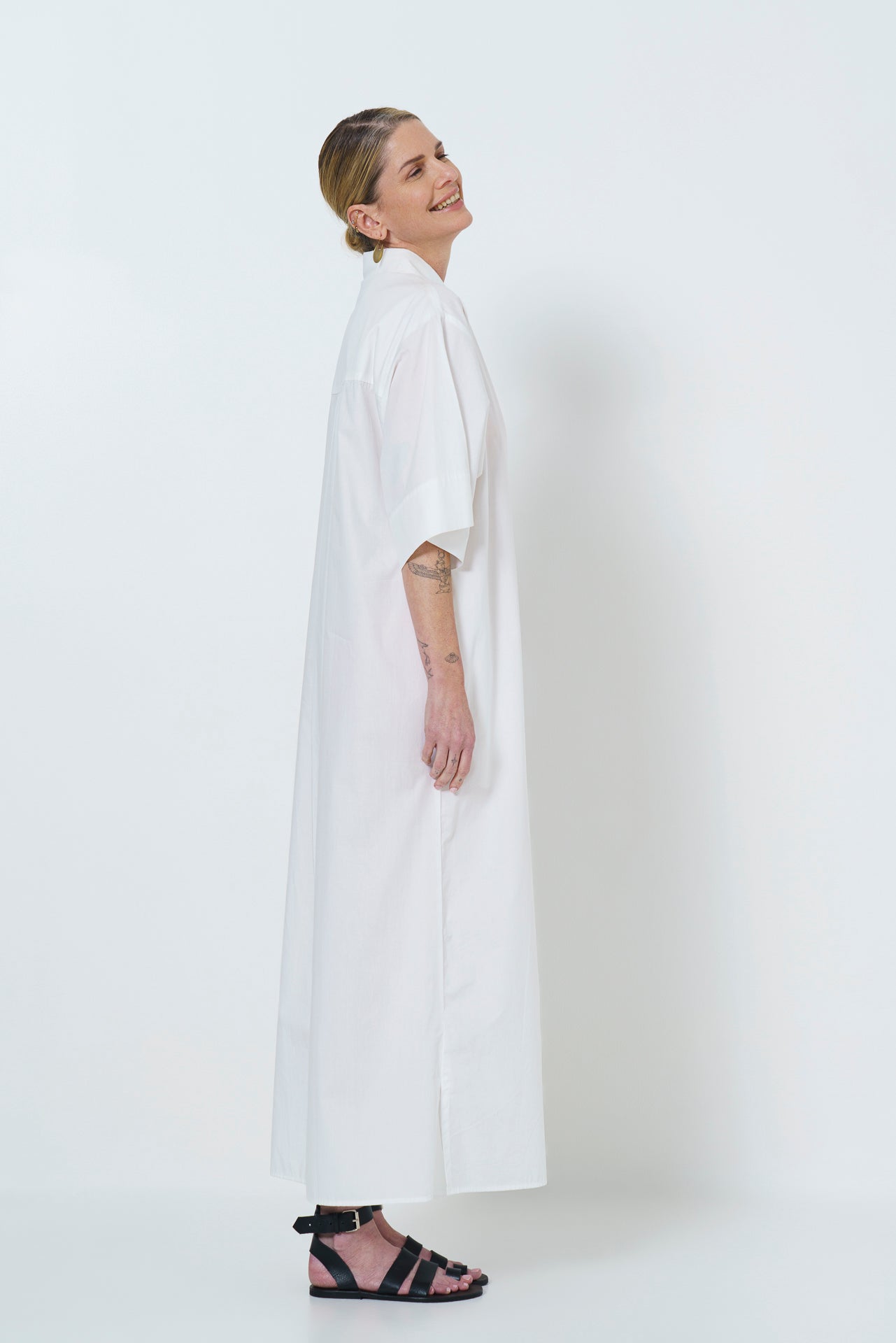 CARINE BUTTON UP DRESS- WHITE