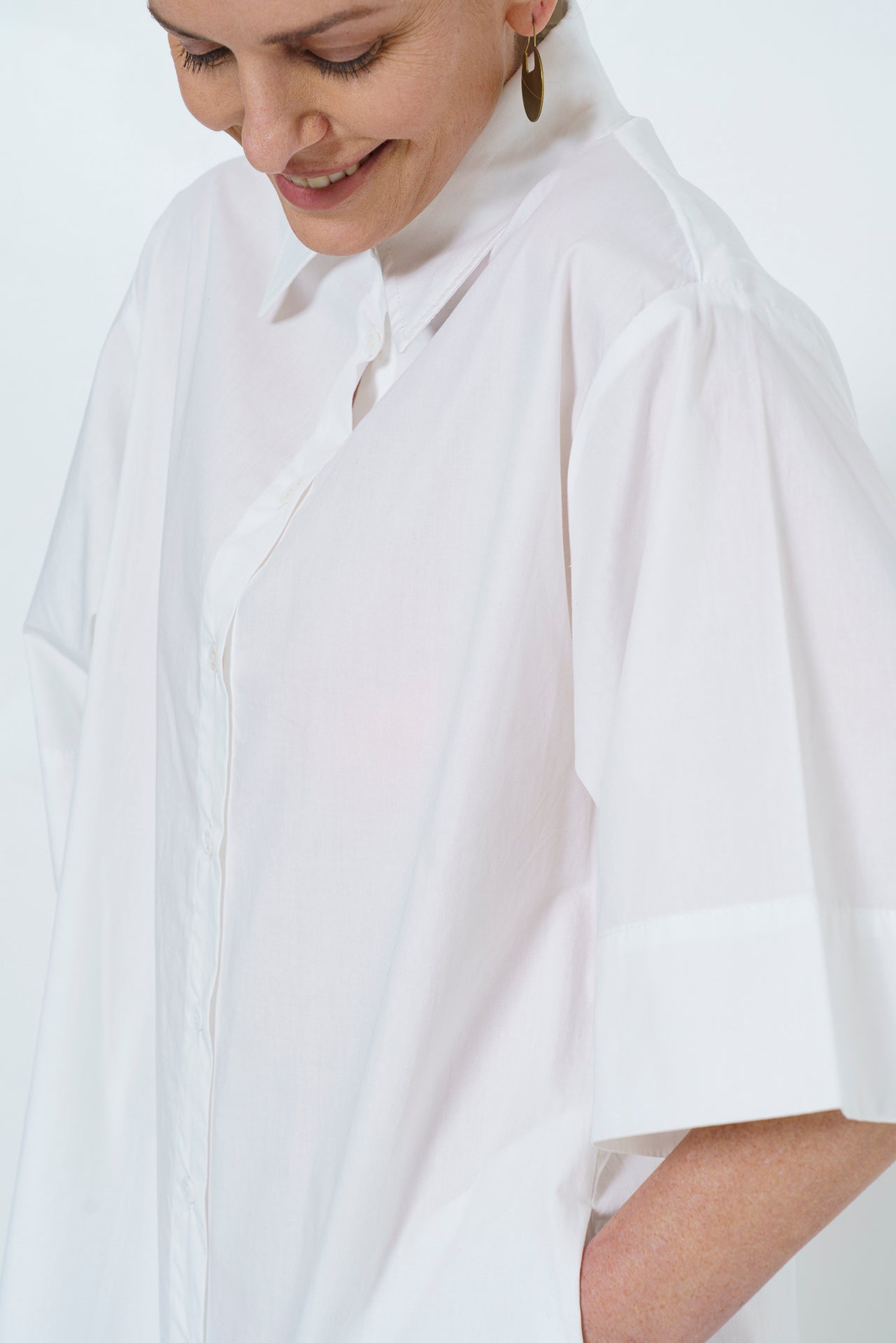 CARINE BUTTON UP DRESS- WHITE