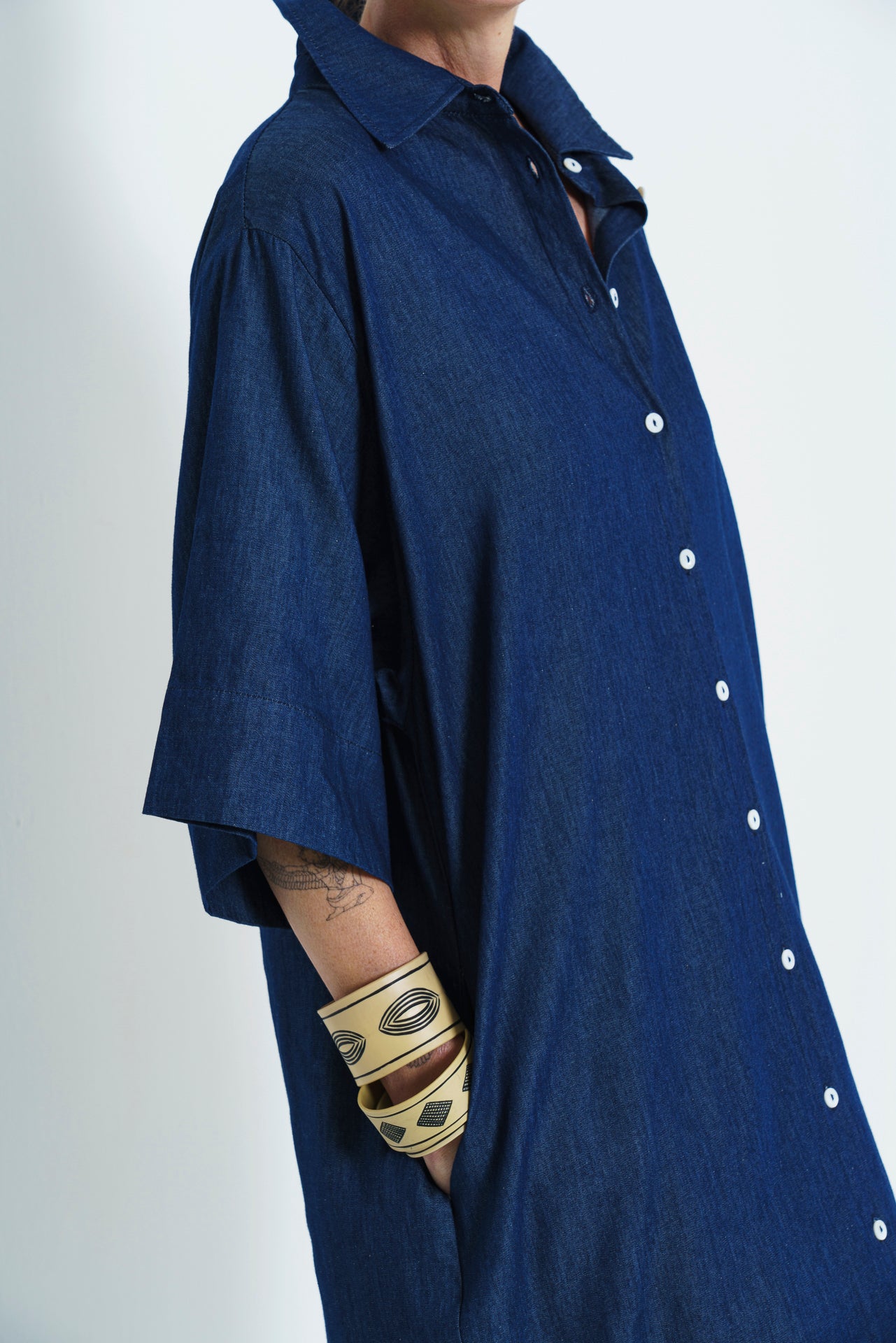 CARINE BUTTON UP DRESS- DENIM