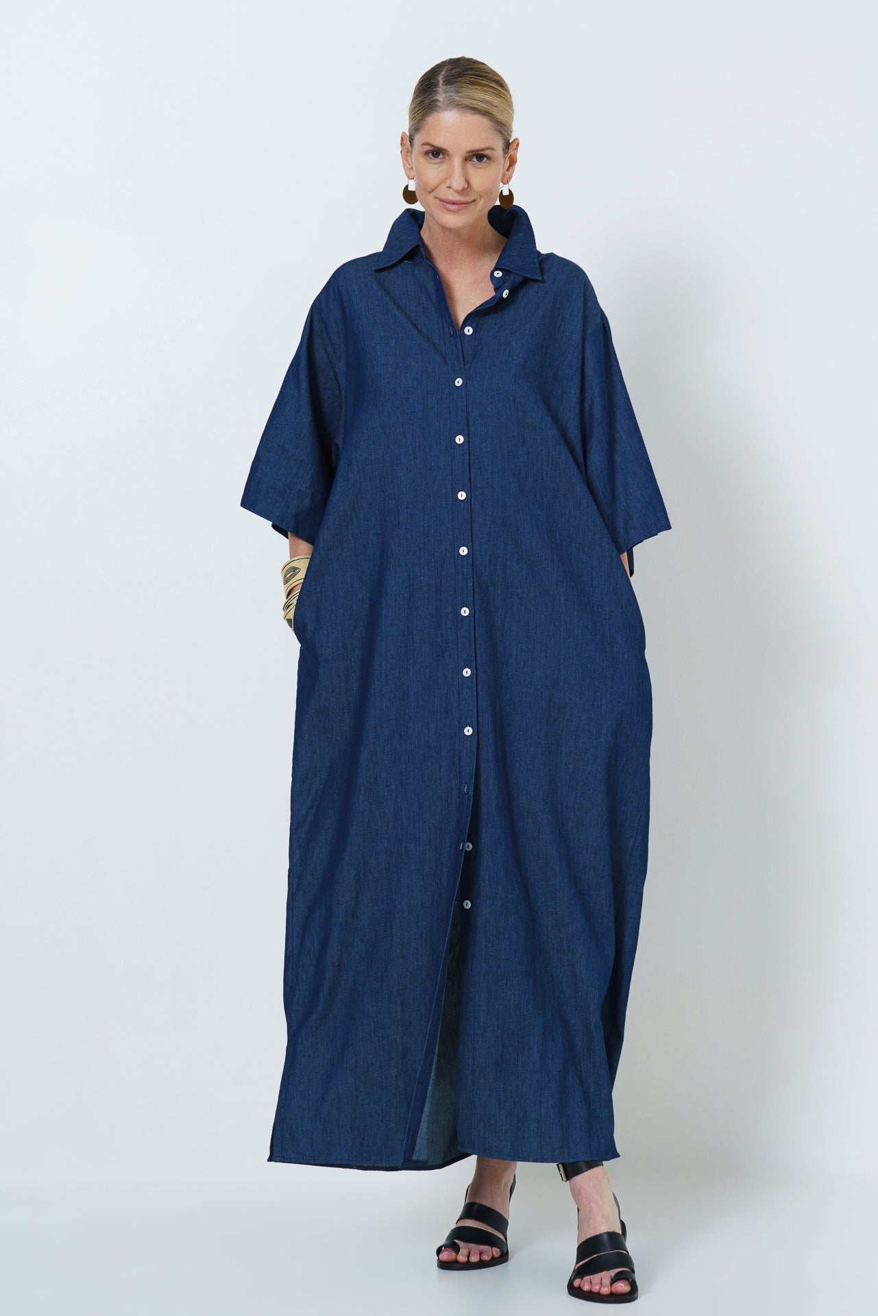 CARINE BUTTON UP DRESS- DENIM