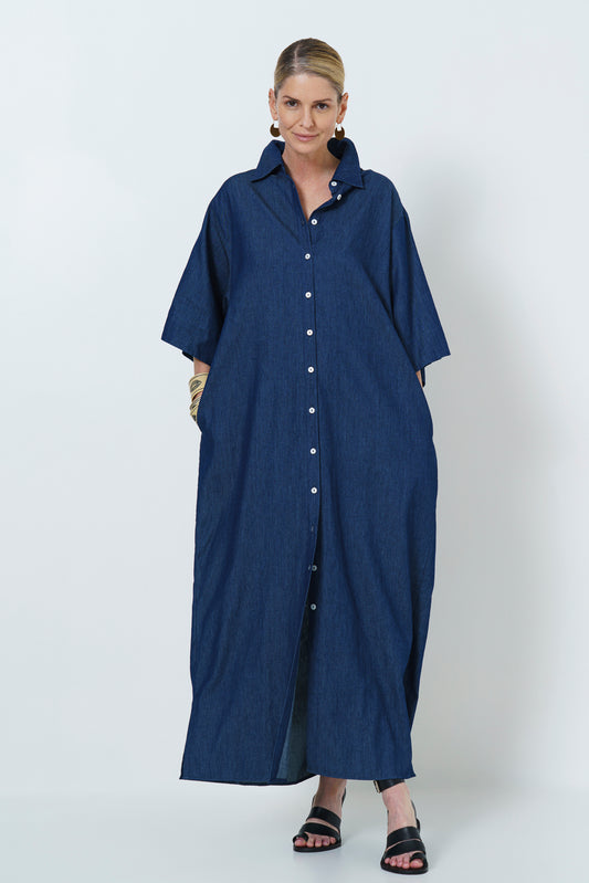 CARINE BUTTON UP DRESS- DENIM