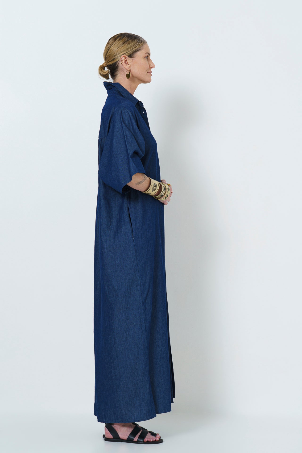 CARINE BUTTON UP DRESS- DENIM