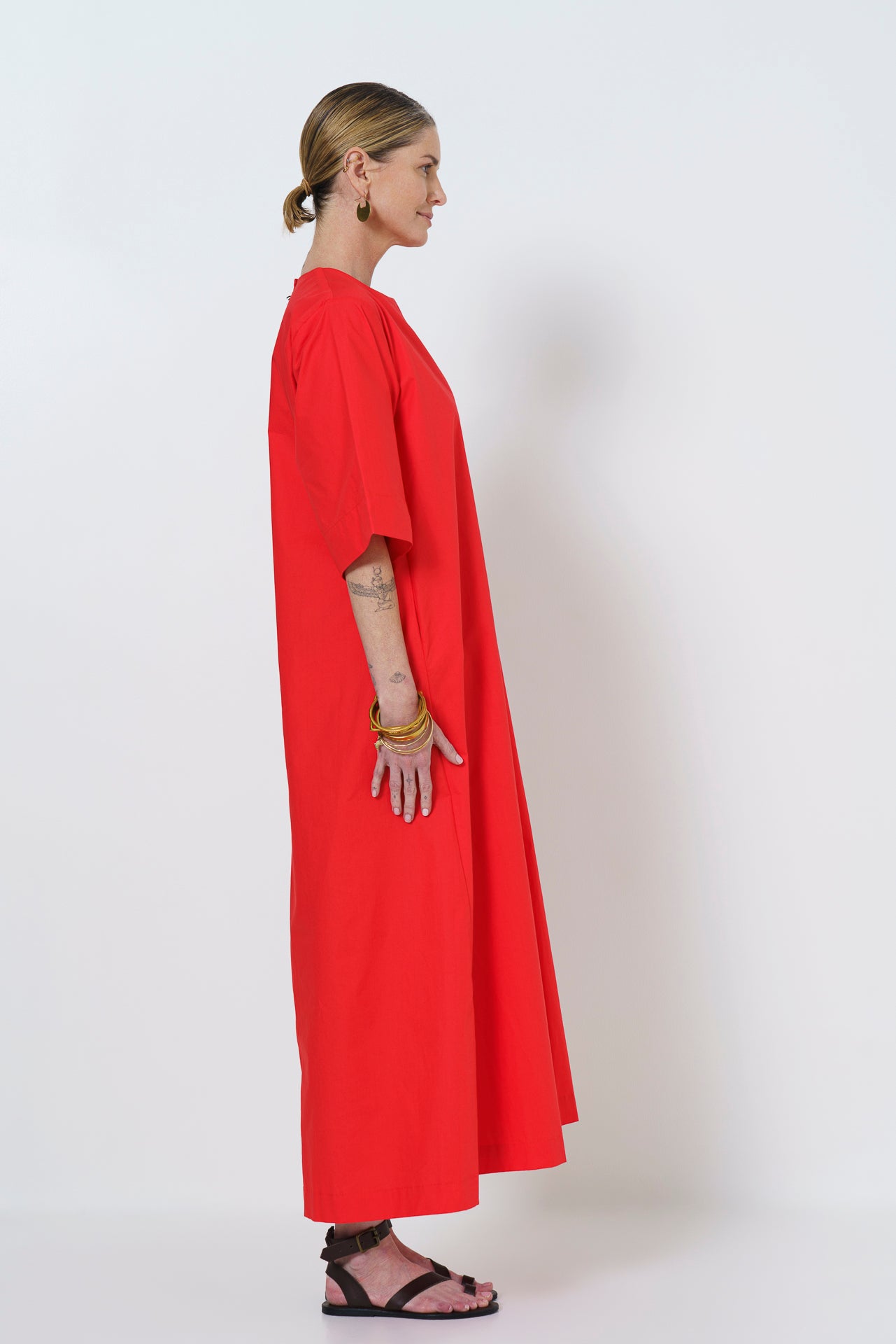 Rene Dress- Melon Red Cotton