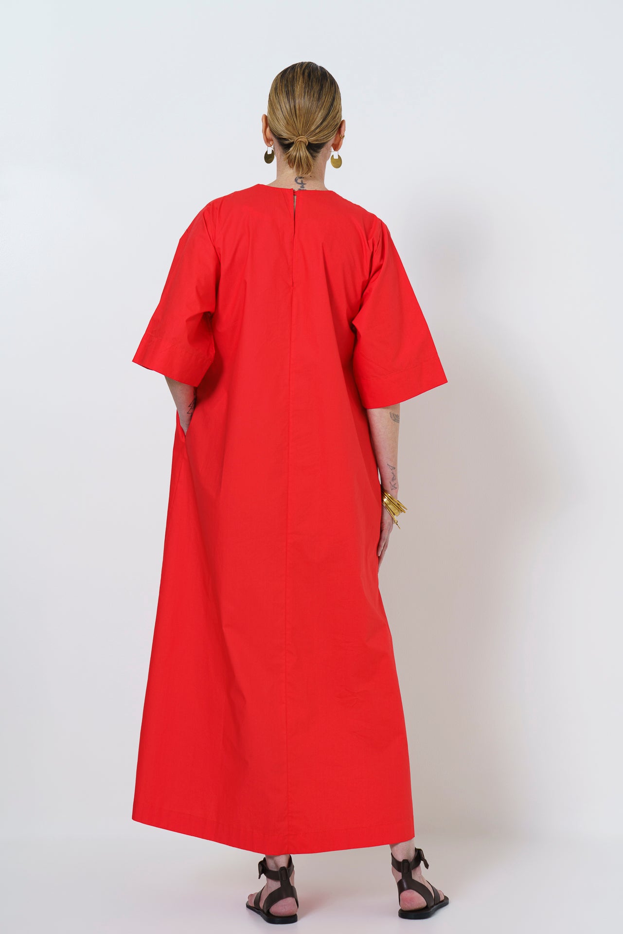 Rene Dress- Melon Red Cotton