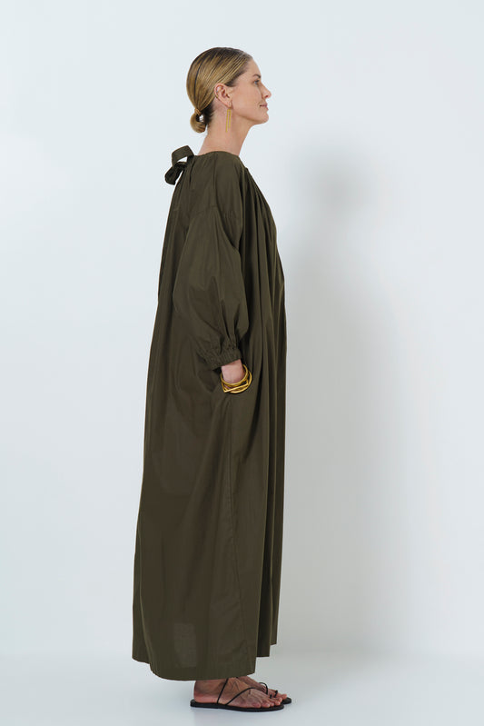 MARLEY GUAGED NECK DRESS LONG - COTTON