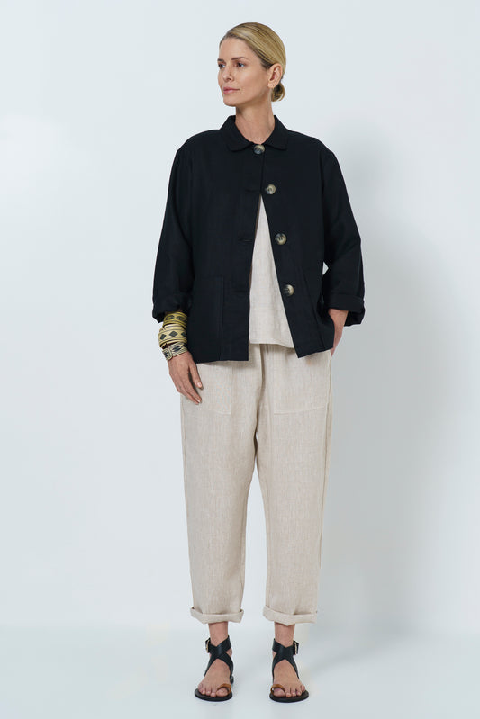 WAWA JACKET- BLACK LINEN BLEND