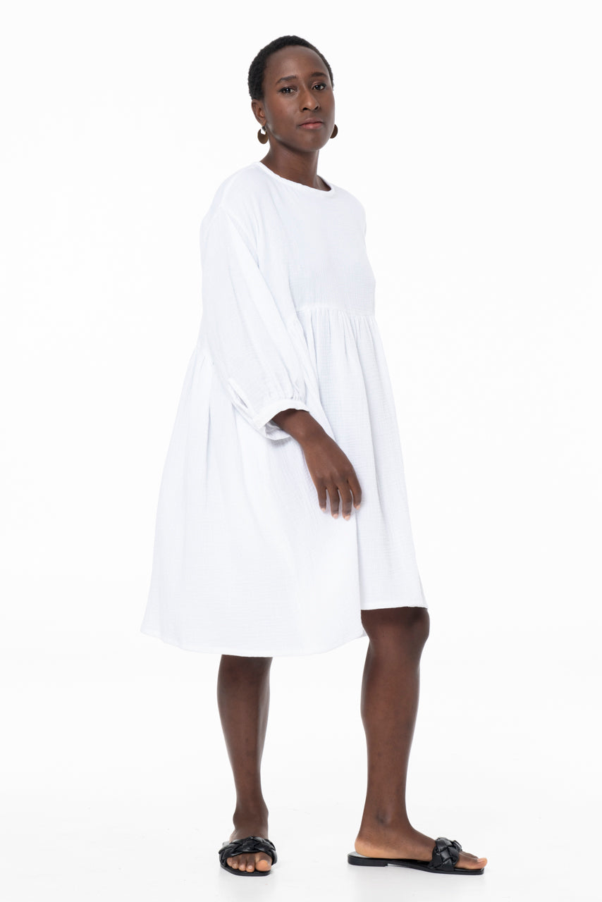 ARIA SHORT SACK - DOUBLE MUSLIN - WHITE