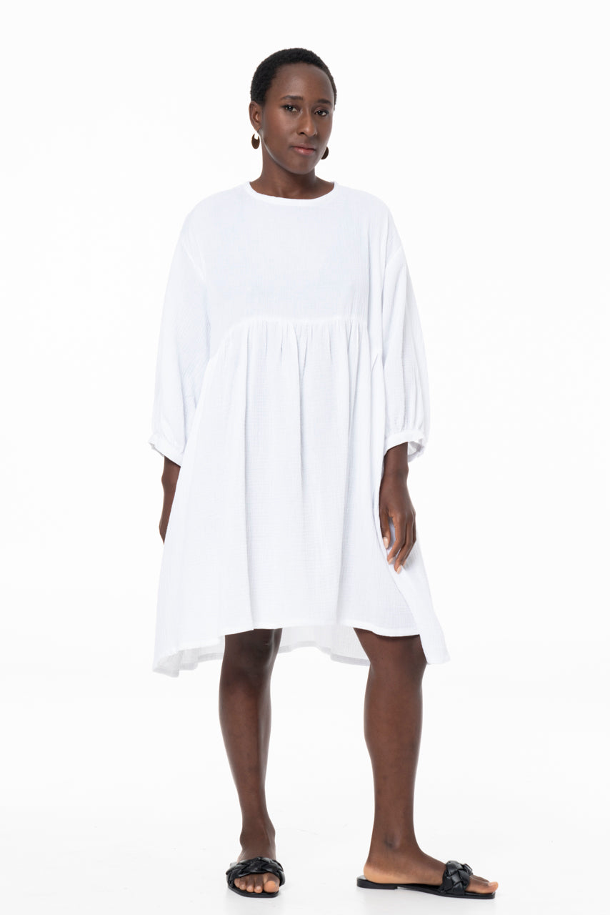 ARIA SHORT SACK - DOUBLE MUSLIN - WHITE