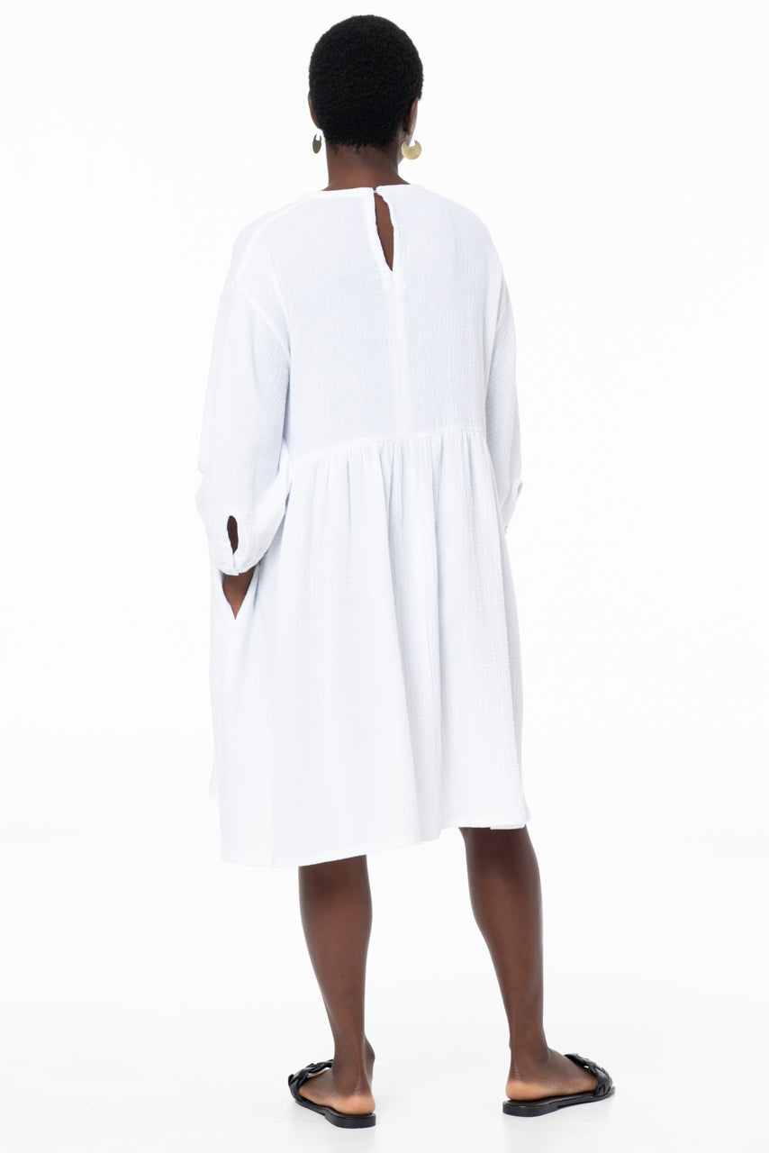 ARIA SHORT SACK - DOUBLE MUSLIN - WHITE