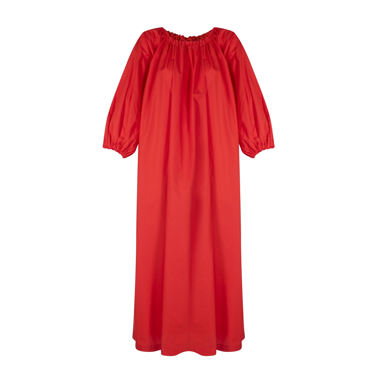 MARLEY GUAGED NECK DRESS LONG - MELON RED