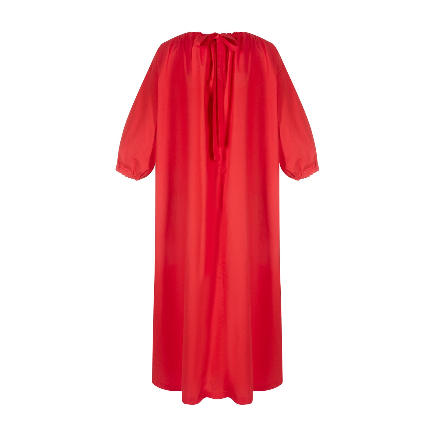 MARLEY GUAGED NECK DRESS LONG - MELON RED