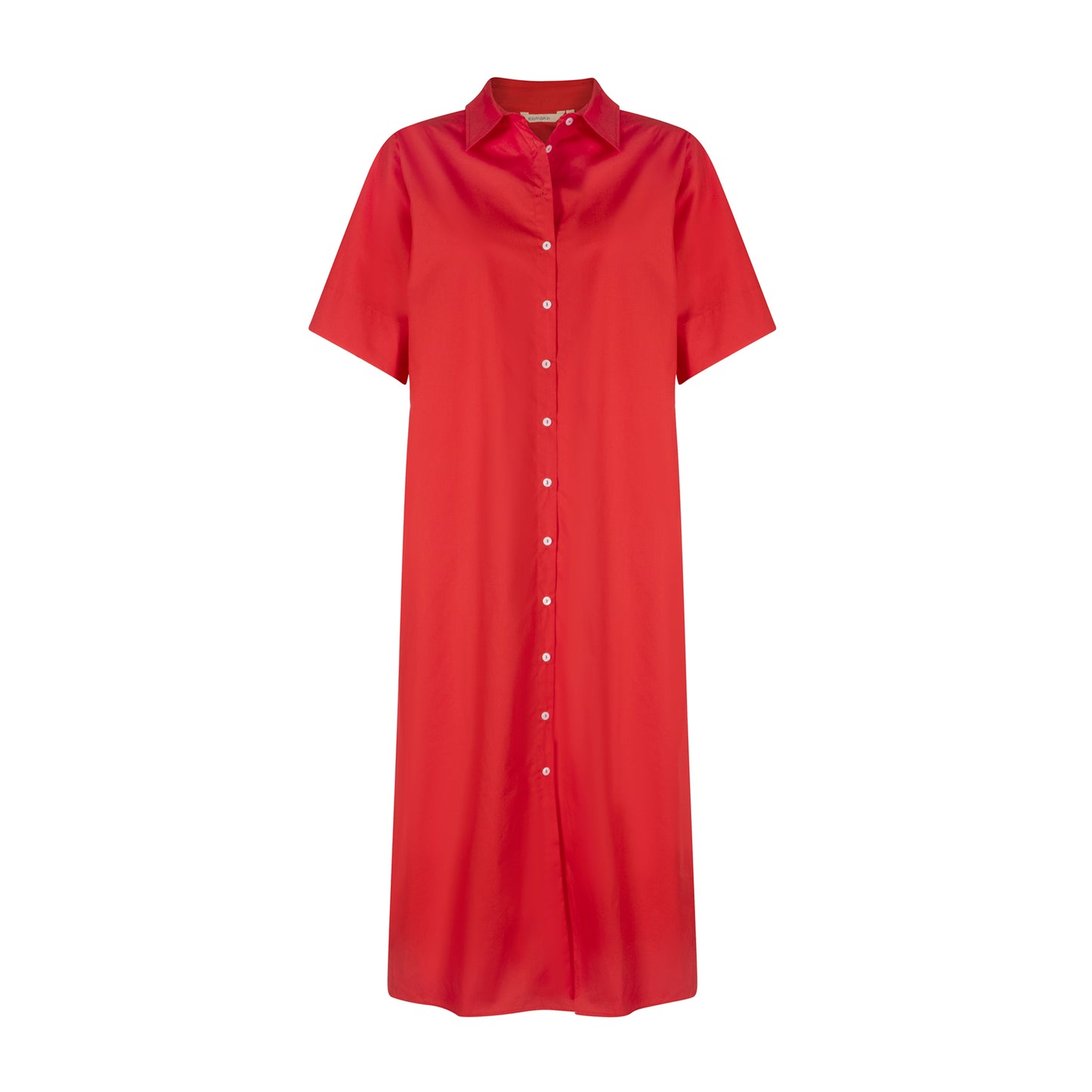 CARINE BUTTON UP DRESS- MELON RED