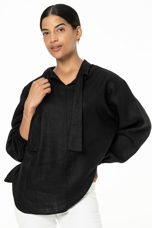 BIBI BLOUSE- LINEN - BLACK