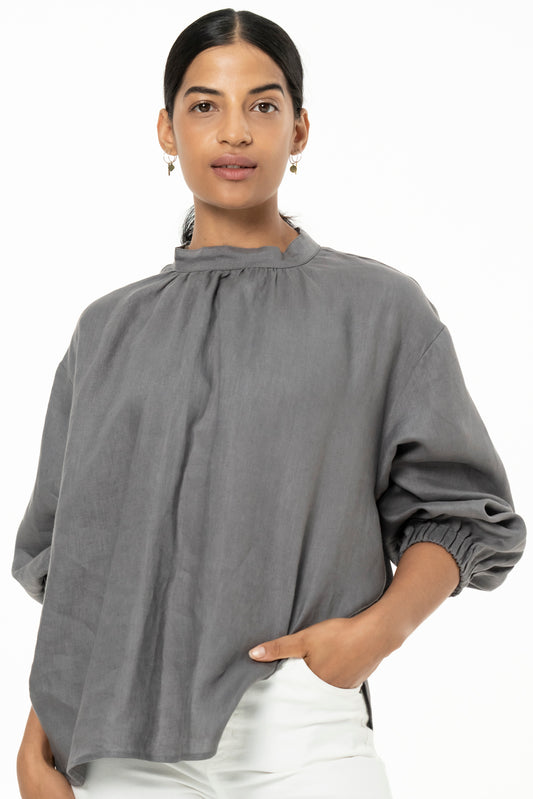 BIBI BLOUSE- LINEN -GREY