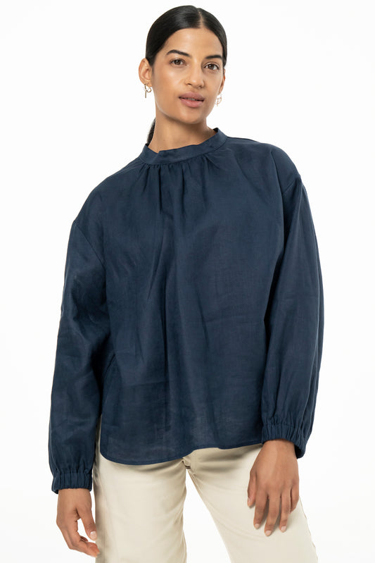 BIBI BLOUSE- LINEN -NAVY