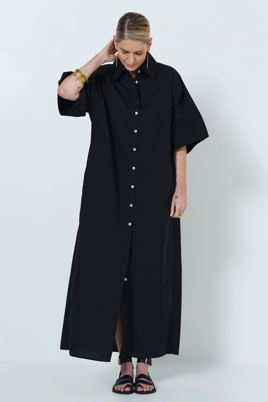 CARINE BUTTON UP DRESS- BLACK