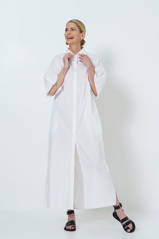 CARINE BUTTON UP DRESS- WHITE