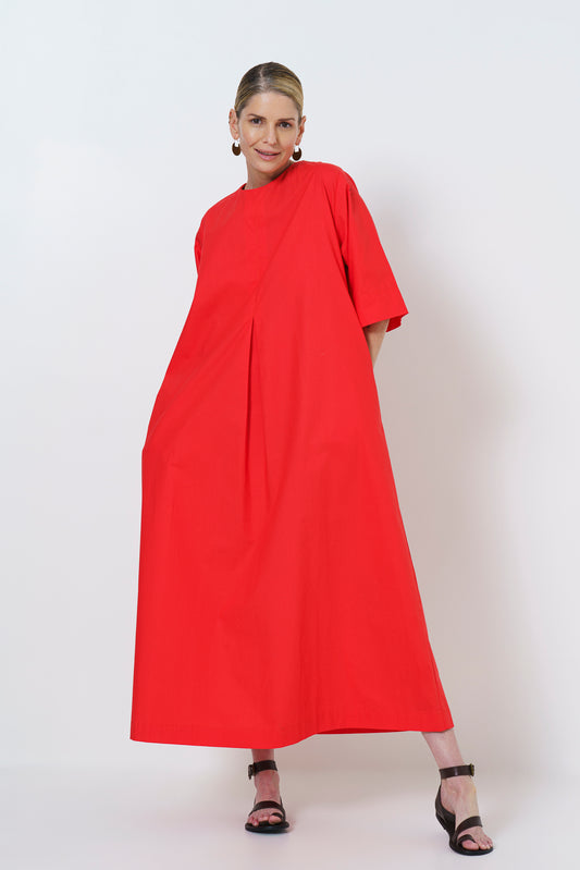 Rene Dress- Melon Red Cotton