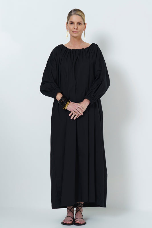 MARLEY GUAGED NECK DRESS LONG - BLACK
