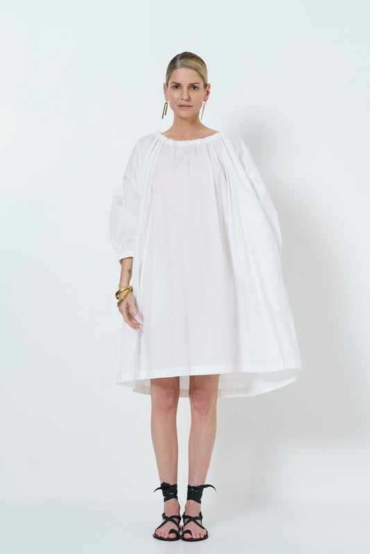 MARLEY GUAGED NECK DRESS SHORT- WHITE