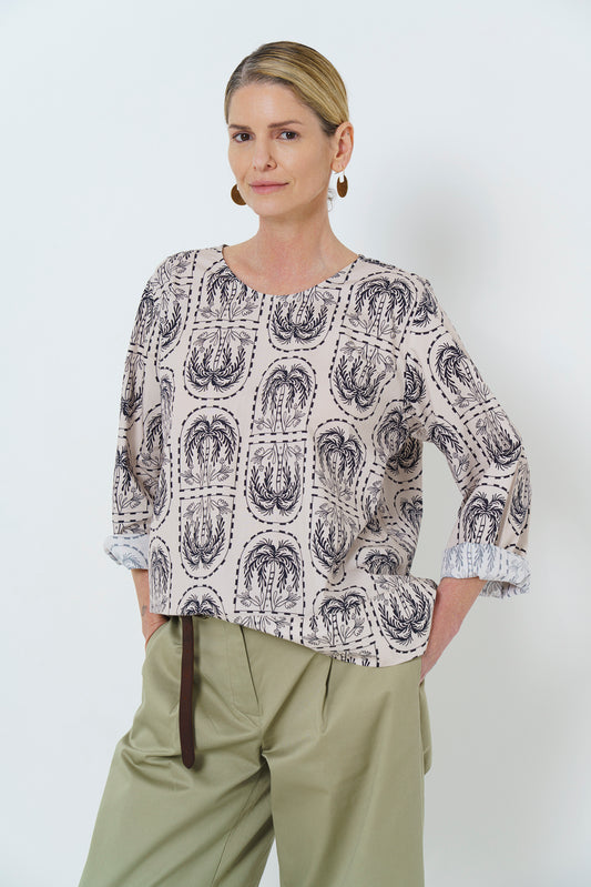 HK LONG SLEEVE TOP - PALM PRINT