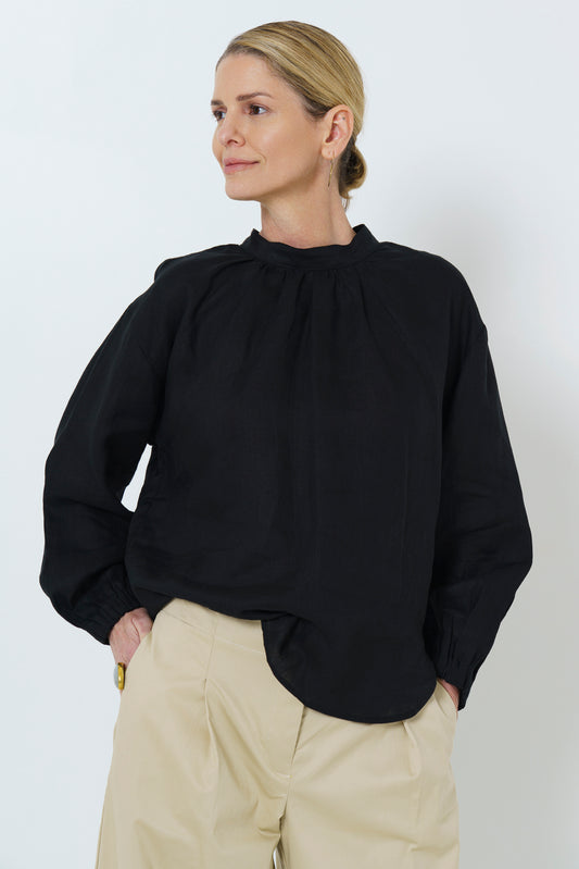 BIBI BLOUSE- LINEN - BLACK