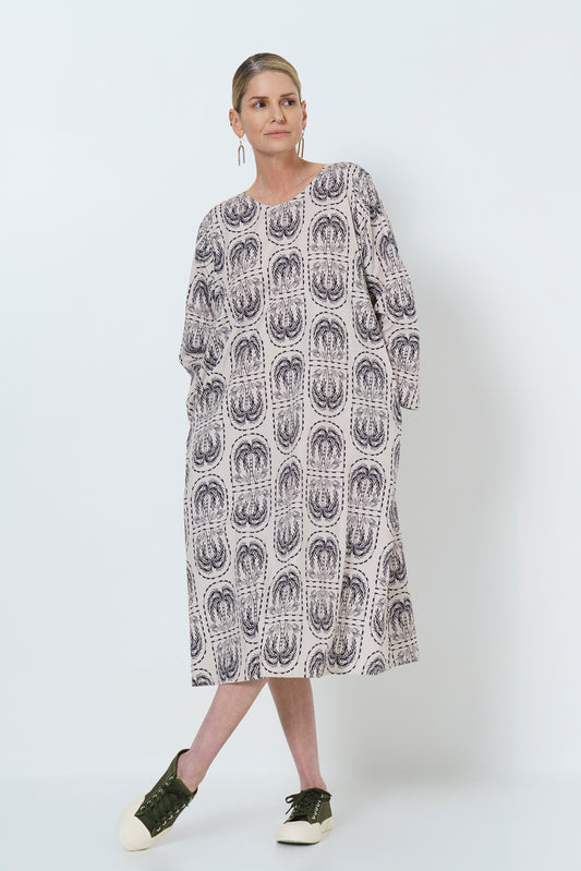 HK SHEATH DRESS - PALM PRINT