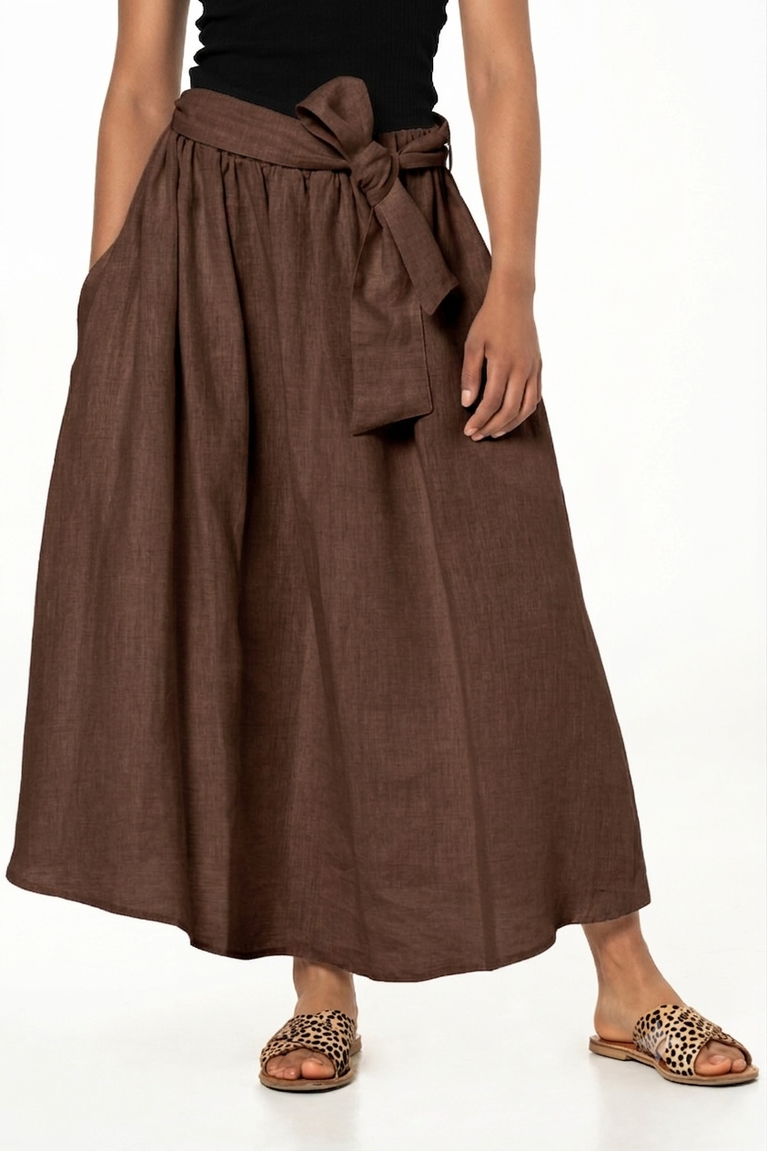 MAYA SKIRT - LINEN - DARK CHOCOLATE