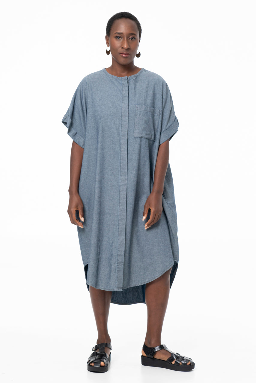 ADE SHORT SLEEVE DRESS - CHAMBRAY COTTON