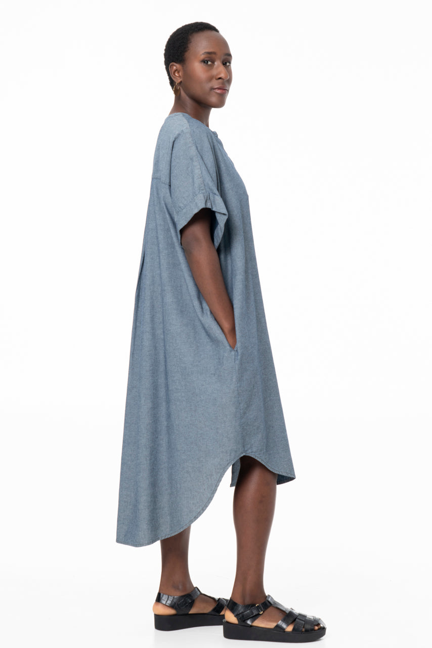 ADE SHORT SLEEVE DRESS - CHAMBRAY COTTON