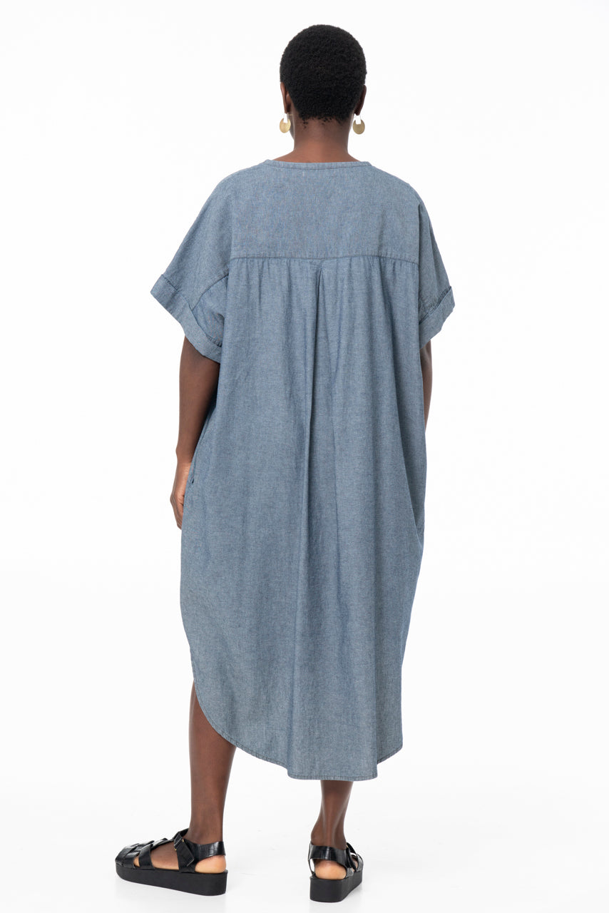 ADE SHORT SLEEVE DRESS - CHAMBRAY COTTON