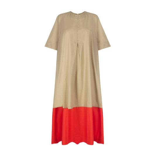 Rene Dress- Stone x Melon Red Cotton