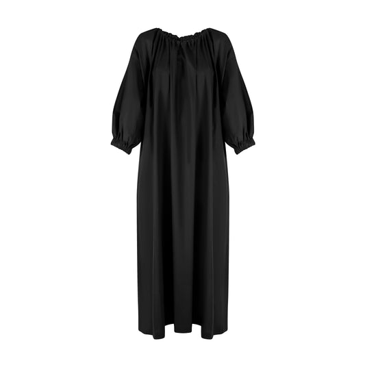 MARLEY GUAGED NECK DRESS LONG - BLACK