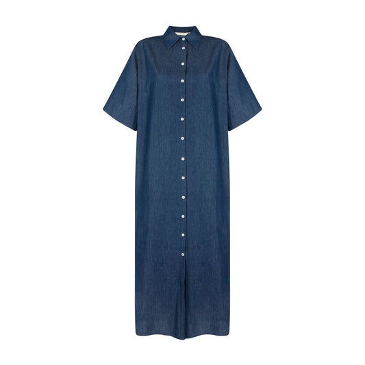 CARINE BUTTON UP DRESS- DENIM