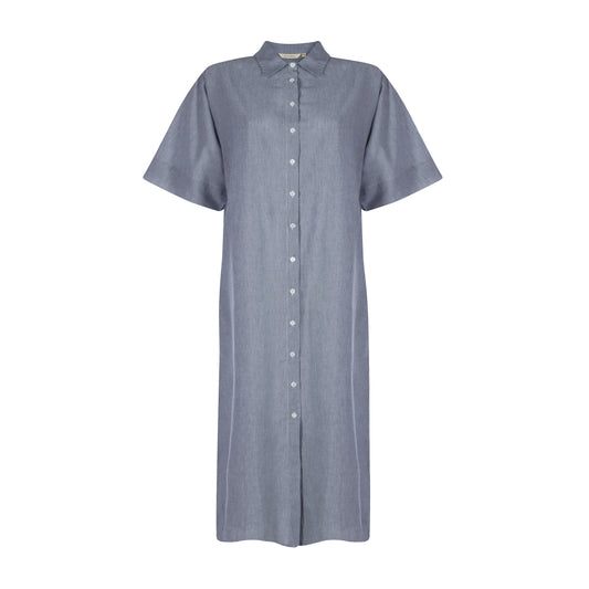 CARINE BUTTON UP DRESS- NAVY STRIPE