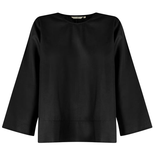 HK WOVEN TEE TOP - BLACK