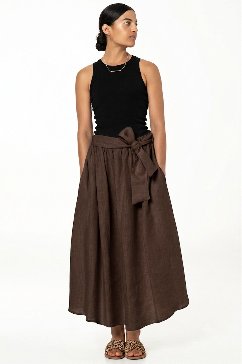 MAYA SKIRT - LINEN - DARK CHOCOLATE
