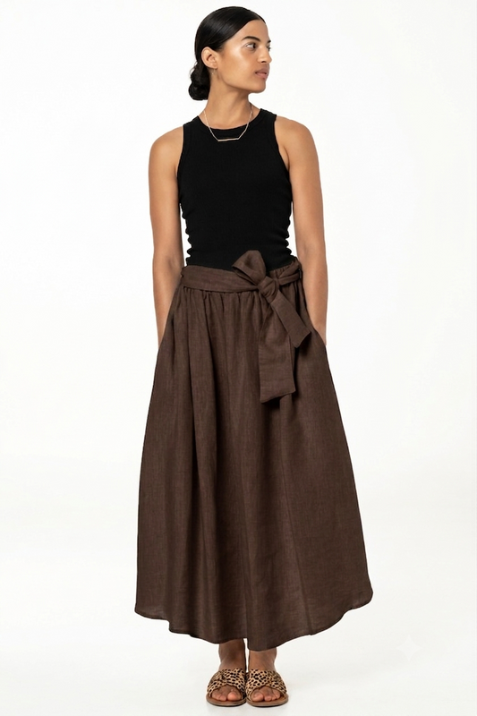 MAYA SKIRT - LINEN - DARK CHOCOLATE